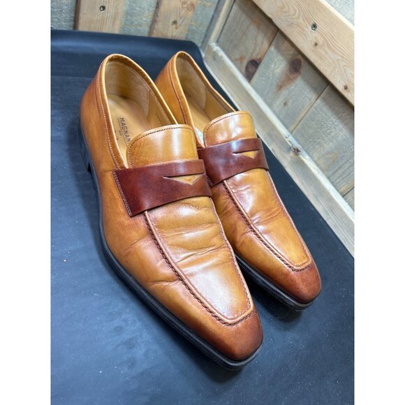 Magnanni For Saks Fifth Avenue Mens Mid-Brown Tan Leather Loafers Size 9.5 - Picture 2 of 12